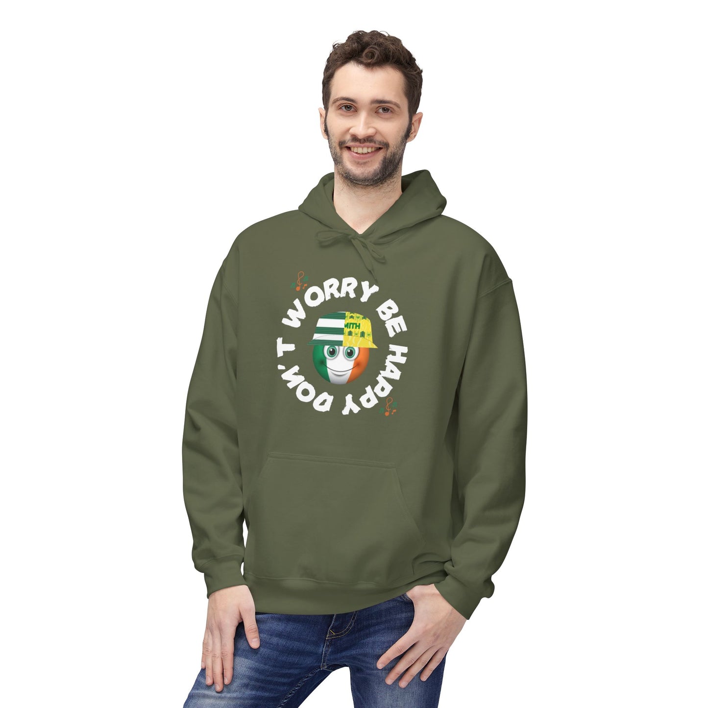 Don't Worry Be Happy Hoodie (Black, Military Green)