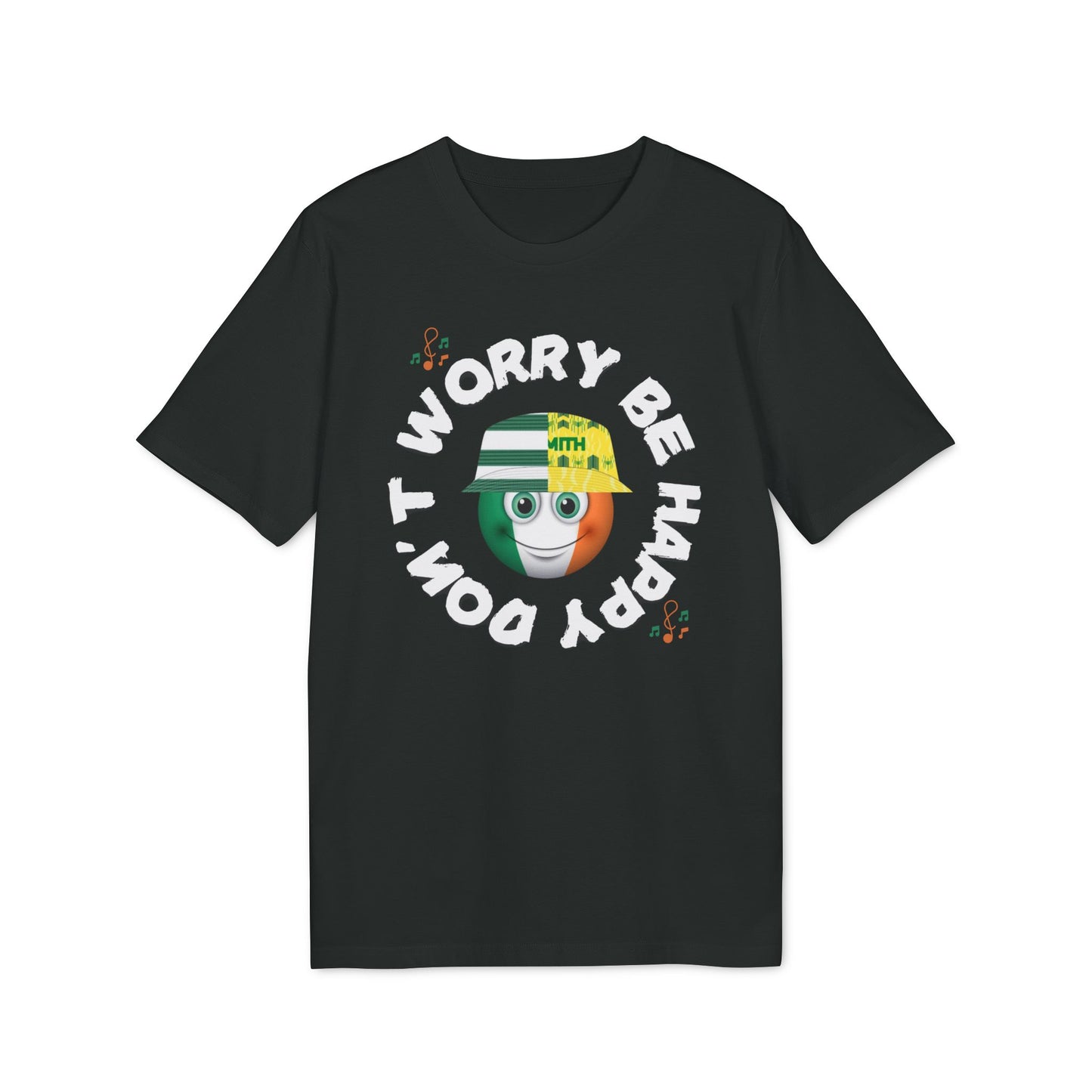 Don't Worry Be Happy T-shirt (Black, Glazed Green)