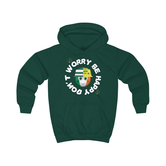 Don't Worry Be Happy Kids Hoodie (Bottle Green, Black, Kelly Green)