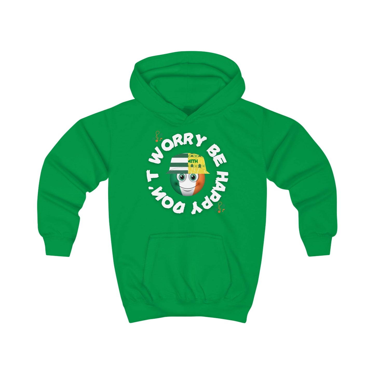 Don't Worry Be Happy Kids Hoodie (Bottle Green, Black, Kelly Green)