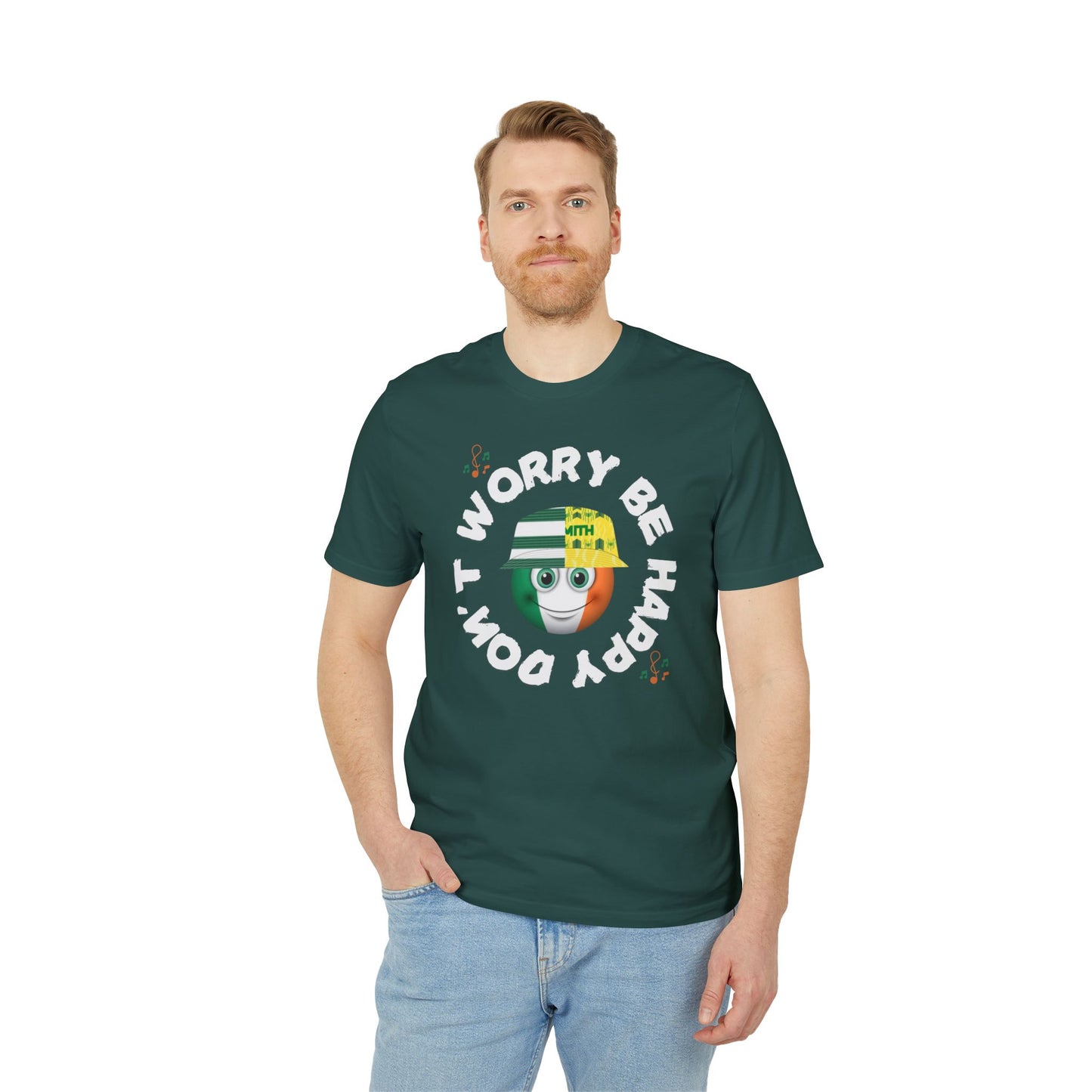 Don't Worry Be Happy T-shirt (Black, Glazed Green)