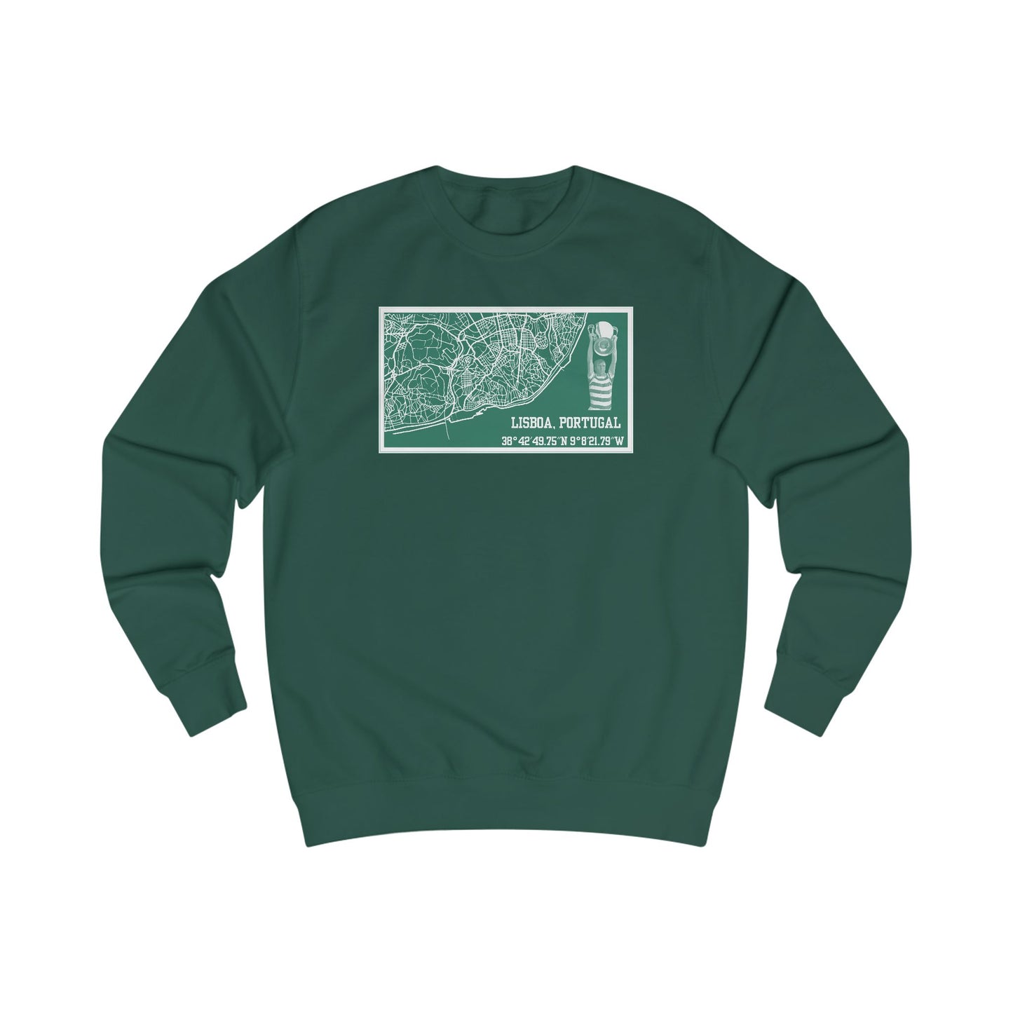 Map of Lisbon Crewneck Sweatshirt (Black, Grey, White, Bottle Green, Forest Green, Dusty Green)