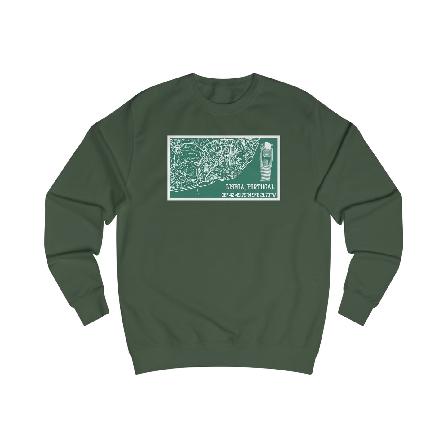 Map of Lisbon Crewneck Sweatshirt (Black, Grey, White, Bottle Green, Forest Green, Dusty Green)