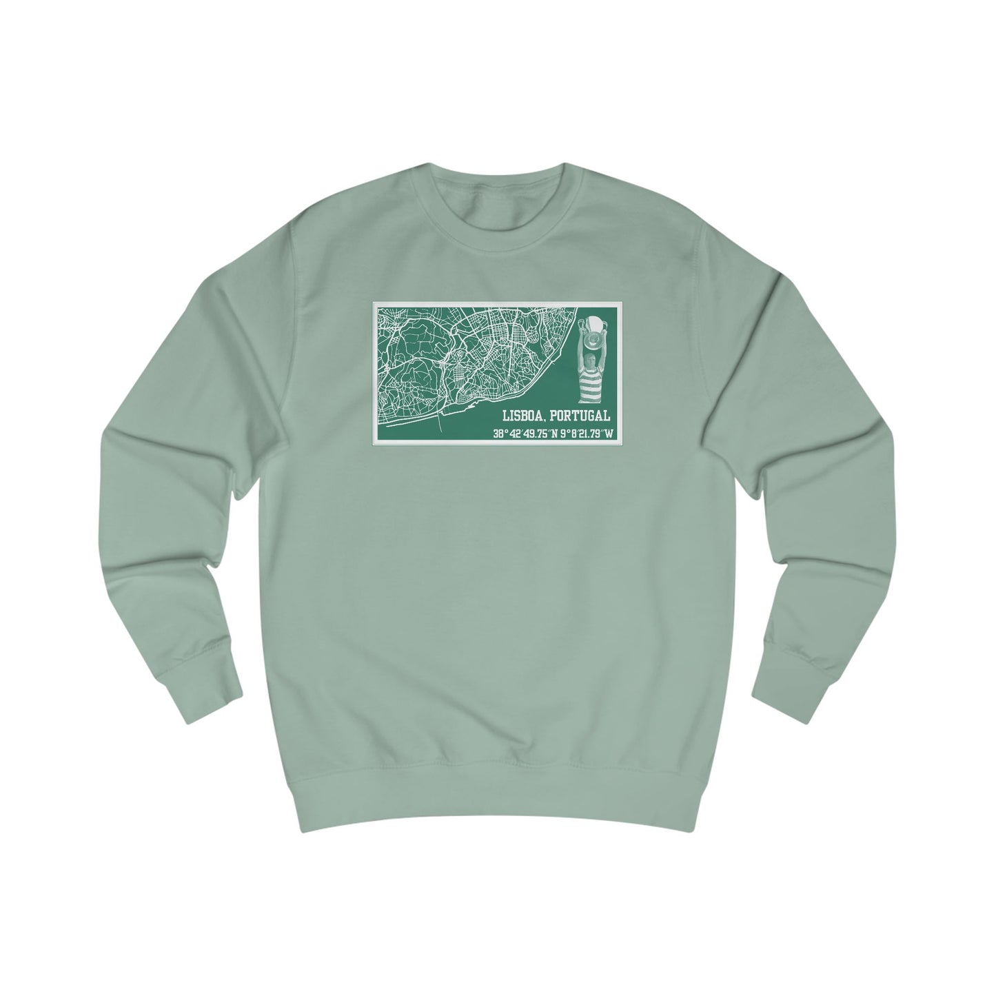 Map of Lisbon Crewneck Sweatshirt (Black, Grey, White, Bottle Green, Forest Green, Dusty Green)