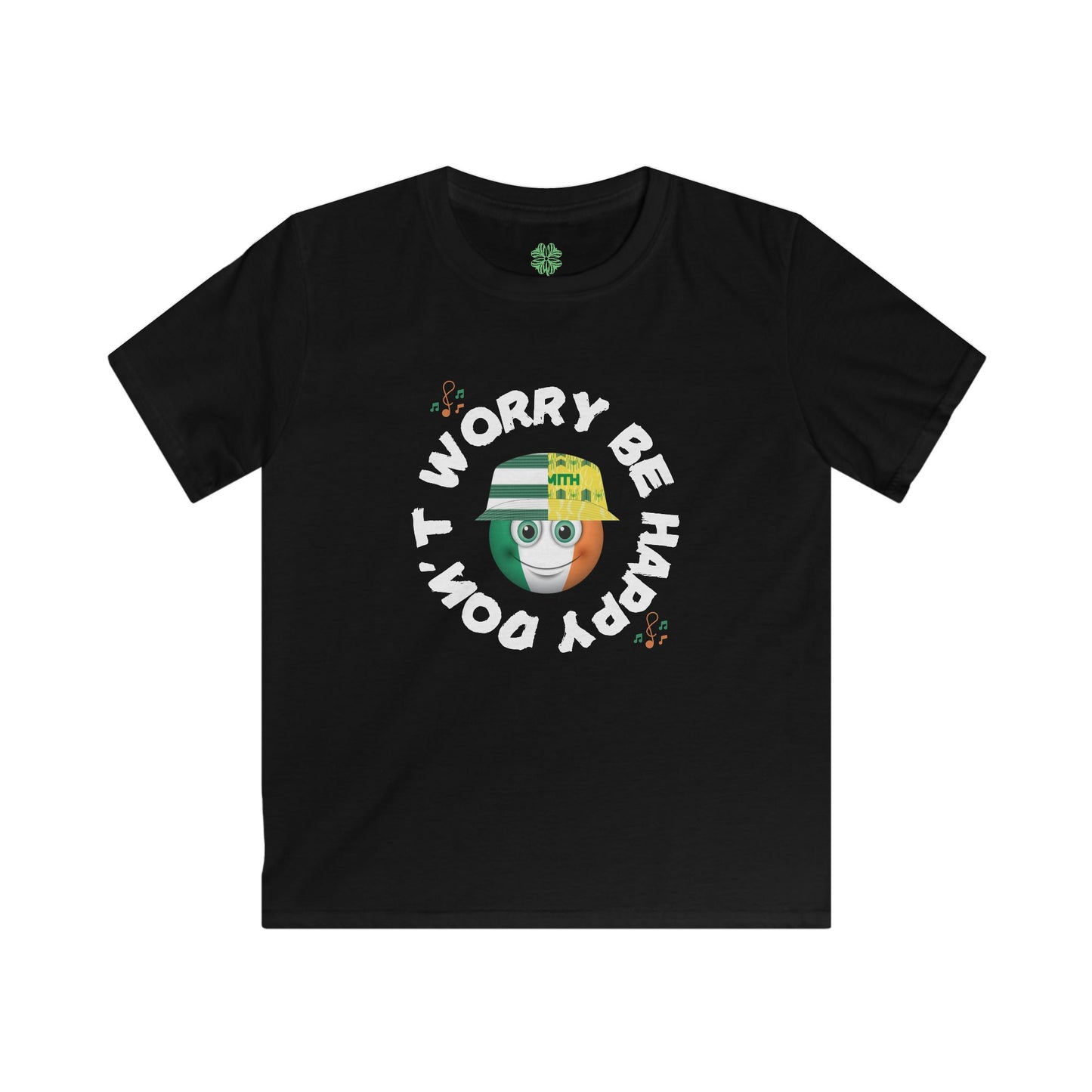 Don't Worry Be Happy Kids T-Shirt (Black, Green)